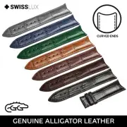 Alligator Curved Ends GLASHUTTE Watches Crocodile Leather Strap Band Clasp
