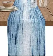 Blue Table Runner Dresser Scarves Retro Abstract Ombre Texture Kitchen Art Dining Coffe Farmhouse Table Runner, Washable Non-Slip Rectangle Table Setting Party Wedding Holiday Decor, 13x90 inch Long