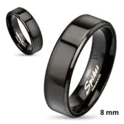 Stainless Steel Black Plated Wedding Band Flat Beveled Edge 8MM