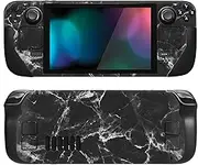 PlayVital Full Set Protective Skin Decal for Steam Deck LCD, Custom Stickers Vinyl Cover for Steam Deck OLED - Black White Marble