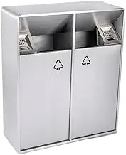Outdoor Trash Can 38L/80L Indoor/Outdoor Trash Can Double Bin Metal Ash Pillar, Modern Household Commercial Large Trash Can Silver Outside Garbage can(Large)