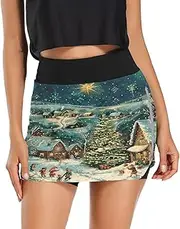 [Joisal] Cartoon Cats Tree Womens Skirts with Pockets High Waisted Women's Athletic Skirts, Skirt with Shorts Underneath