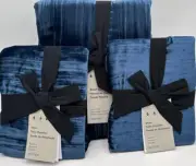 West Elm Lush Crinkle Velvet FULL QUEEN Duvet Cover 2 STANDARD Shams Regal Blue