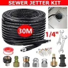 30M 5800PSI Pressure Washer Hose Sewer Jetter Nozzles Metric Quick Connect Plugs