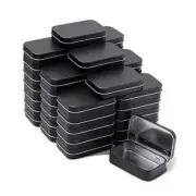 Metal Rectangular Hinged Tins - Pack of 40 Matte Black Mini Portable Box