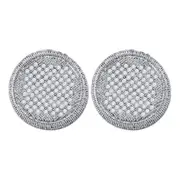14k White Gold Round Diamond Circle Cluster Stud Earrings 1 Cttw