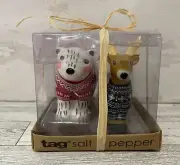 Reindeer & Polar Bear Salt and Pepper Shakers Christmas Holiday TAG
