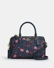 COACH CY692 Rowan Satchel Bag Signature Canvas With Cherry Print Denim Multi