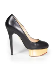 Black Leather Dolly Platform Heels