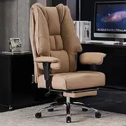 EXCEBET Big and Tall Office Chair 400lbs Wide Seat, Leather High Back Executive Office Chair with Foot Rest, Ergonomic Office Chair Lumbar Support for Lower Back Pain Relief (Brown)