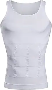 [Generic] Men's Basic Soft Slimming Body Shaper Vest Compression Shapewear Tank Tops Slim Fit Sleeveless Gym Tanks, White, Large