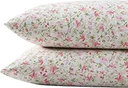 [Laura Ashley] Home - Standard Pillowcase Set, Breathable Percale Cotton Bedding, Crisp & Cool Home Decor (Norella Pink, 2 Piece)