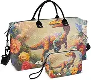 [YXYZRMY] Cute Dinosaur Garden Travel Duffel Bag Gym Bag Sports Tote Bag with Multiple Interior Pockets Shoulder Weekender Bag for Women Men with Toiletry Bag 20.5”x 7.9”x 13.8”, Multi-Colored, one size