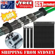 10-60x Magic Cable Ties Fishing Rod Tie Strap Organiser Cords Hook Loop Black AU