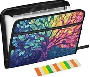 Quteprint 13 Pockets Expanding File Folder with Zipper Closure, Colorful Tree Life Leaves Accordion File Folder with Sticky Labels, Letter Size A4 Papers Expandable File Document Organizer