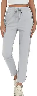 [Surenow] Womens Active Pants Stretch Breathable Casual Pants with Zip Pocket Lightweight Running Athletic Sweatpants for Women, Light Gray, Large