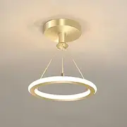 [Mengjay] Simple Modern Three Colour temperatures dimmable Pendant Light, Adjustable Height LED Ring Chandelier, Hanging Light Fixture for Dining Room Ceiling and Kitchen Island (Gold)