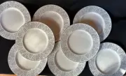 Wedgwood WILDFLOWER GRAY 10.75” Dinner Plates Set of 8 Bone China New