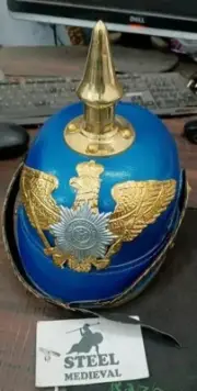 Pickelhaube Militaria Leather Prussian with stand German Helmet blue Imperial