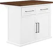 Crosley Furniture Bartlett Kitchen Island with Wood Top, White/Walnut