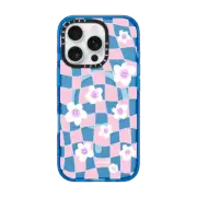 iPhone 16 Pro Impact Case MagSafe Compatible Pink Checkered Flowers
