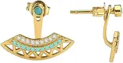 MAYJAI Front and Rear Parts Earrings Geometrically Hollow Out Fan-Shaped Blue Pine Earrings Female