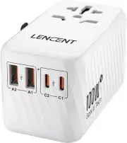 LENCENT Universal Travel Adapter with GaN Fast Charger