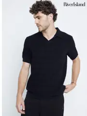 River Island Black Diamond Stitch 100% Cotton Open Collar Jumper (AH9571) | $39