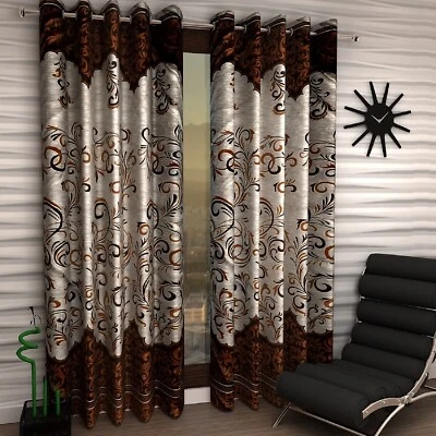 2 Piece Classic Panel Eyelet Polyester Window / Door Curtains Brown