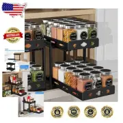 Sturdy Metal Pull-Out Spice Rack - 2-Tier Cabinet Organizer, 7.5''Wx10.8''D
