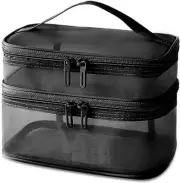 Double Layer Mesh Makeup Bag,Cosmetic Bag,Small Travel Kit Storage Pouch Clear