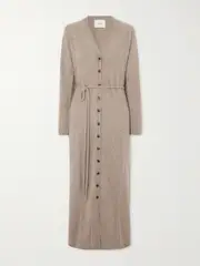 [LISA YANG] LISA YANG - Carlie Belted Brushed Organic Cashmere Cardigan - Taupe - 2 2 Brown