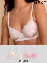 Cream/Pink 2 Pack Floral Print Non Pad Full Cup Bra (AD0406) | $49