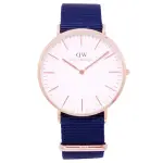 【DANIEL WELLINGTON】DANIEL WELLINGTON帆布風格時尚腕錶白面+帆布藍-40MM-DW00100275