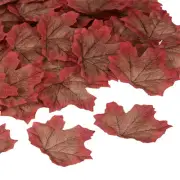 200pcs Artificial Leaves Fall Maple Autumn Fake Leaf Decoration, Coffee Red