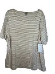 Chico’s NWT Scoop Touch Of Cool Stripe Elbow Sleeve Sand Top Blouse XL Stretchy