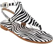 [JSMY] Womens Flats Flip Flops Thongs Sandals Faux Leather Open Toe Buckle Design Ankle Strap Wedge Sandals Comfy Clip Toe Retro Beach Walking Roman Shoes,Zebra Pattern,US6/EU37