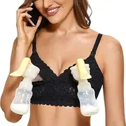 [MOMANDA] Women's Hands Free Breast Pumping Bra Lace Wireless All in One Maternity Nursing Bras