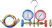 AC Gauges, AC Manifold Gauge Set for R134a R32 R22 R410A, 3 Way Automotive AC Gauge Set with Hoses Adapter Black
