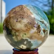 293G Natural Sakura Flower Agate QUARTZ Sphere Crystal Ball Healing