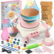 Skirfy Mini Pottery Wheel Machine Kit for Beginners Kids with Light,Electric Ceramic Wheel with Foot Pedal&Painting Kit, Adjustable Speed, Tiny Clay Spinner DIY Tools for Art Craft,Toy for Kids Age 6+