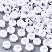 50 Bulk Star Beads Star White Flat Coin Acrylic Wholesale Bulk Jewelry 7mm