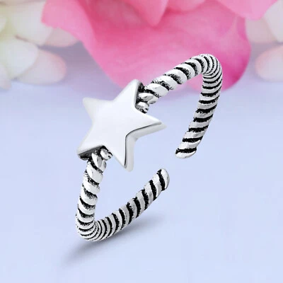 7mm Star Band 925 Sterling Silver Toe Ring Thin Adjustable Toe Ring