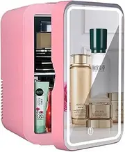 Skincare Fridge with Mirror and Lights, 8 Liter Mini Refrigerator Beauty Fridge for Makeup Storage, Chill Serums and Face Masks, Cool & Heat,Pink