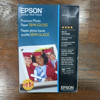 New Epson Premium Photo Paper Semi-Gloss 4x6 Inkjet Printers 40 Sheets