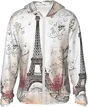 [LHBWCVN] UPF 50+ Light Jacket Full Zip Sun Protection Hoodie for Women Men Long Sleeve French Paris Tour Eiffel Tower Sun Shirts