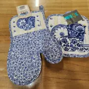 New Vintage Franco Country Classics Oven Mit And Pot Holder Blue Willow