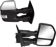 Towing Mirrors compatible for 2015 2016 2017 2018 2019 2020 Ford F150 Pickup Truck Side Mirrors with Turn Signal Lights Puddle Lights Auxiliary Lamp Power Heated Black Chrome Cap