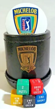 Michelob Beer 19th Hole PGA Tour Leather Dice Cup & Dice Golf Game & PGA Pinback