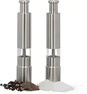 Relaxdays Manual Salt and Pepper Grinder Set of 2, Stainless Steel, Spice Mills, Portable, Handy, Silver